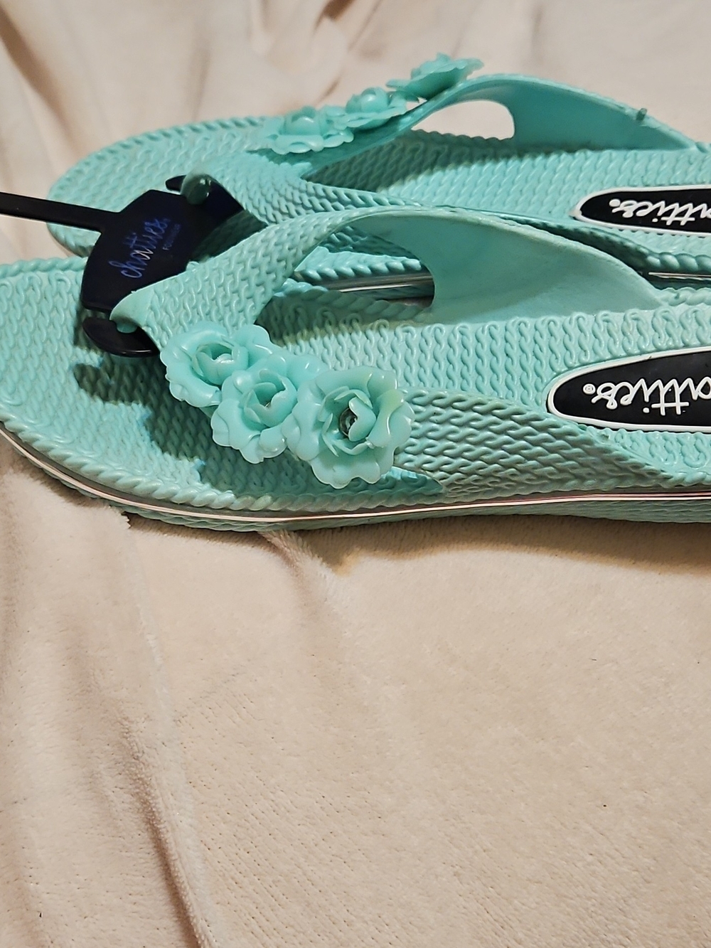 chatties Mint Teal Floral Jelly Flip Flop Sandals - Picture 3 of 6